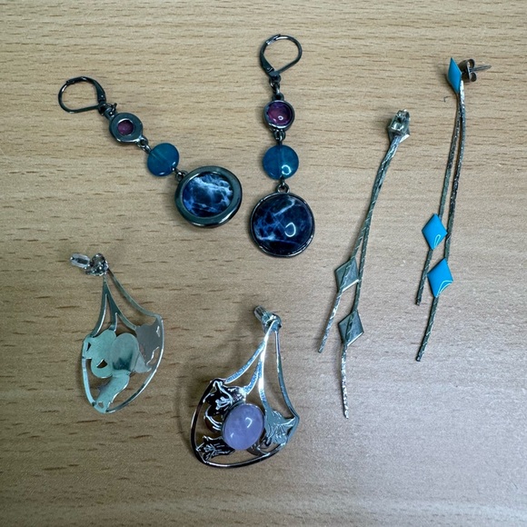 Hand Crafted Silver and Blue Earrings Set - Picture 2 of 8